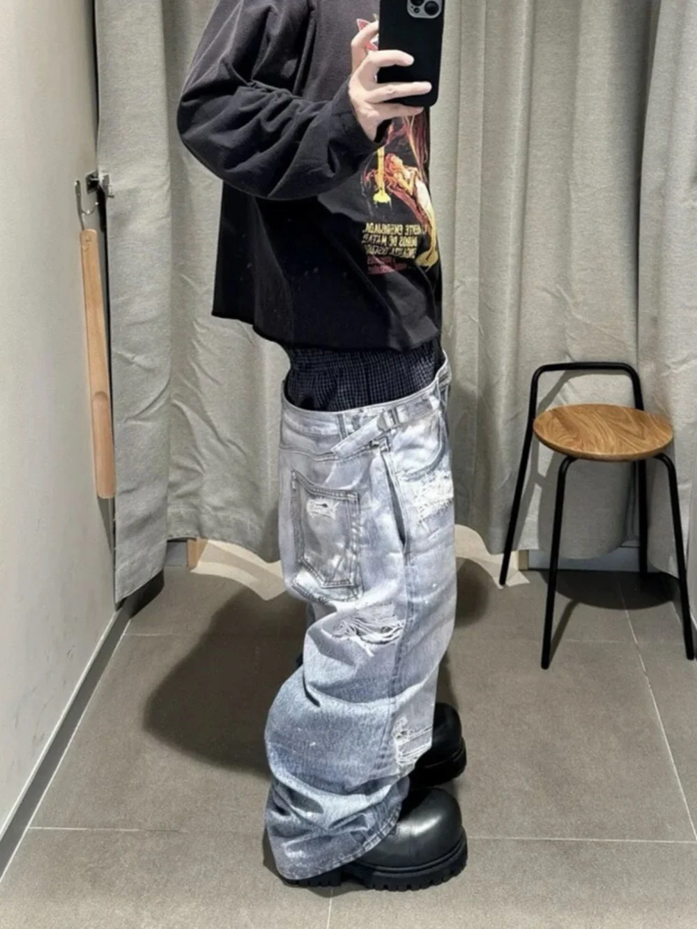 Mens XL Baggy Sweatpants Grey Stacked Fit Wide Leg jeans Streetwear SZ‎ 4